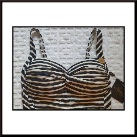 NWT NIP TUCK Ahoy Joanne Bond Eye Shirred NAVY SILVER FOIL Stripe Swimsuit/Sz 8 - Picture 7 of 10